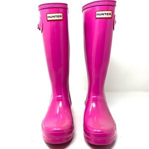 Hunter Girls Bright Pink Rain Boots Size 4